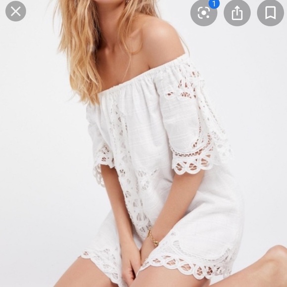 Free People Battenburg Off The Shoulder Mini Dress - Picture 2 of 5